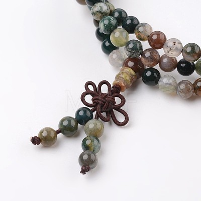 3 Loops Natural Indian Agate Beaded Wrap Bracelets BJEW-D399-09-1