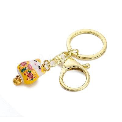 Fortune Cat Porcelain Pendant Keychain KEYC-G064-02B-1