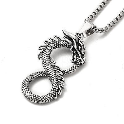 Alloy Dragon Infinity Pandant Necklace with Box Chains NJEW-K245-008-1