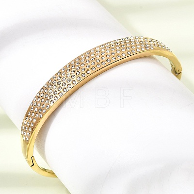 304 Stainless Steel Crystal Rhinestone Hinged Cuff Bangles for Women SA-CBAF851-02G-1