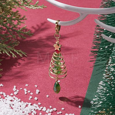 Christmas Tree Glass & Brass Pendant Decorations HJEW-JM02012-1