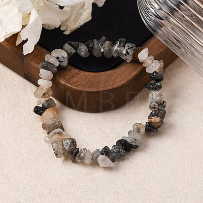 Natural Tourmalinated Quartz/Black Rutilated Quartz Stretch Bracelets BJEW-JB03681-01-1