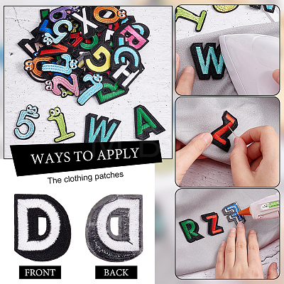   4 Sets 2 Style Letter A~Z & Number 0~9 Polyester Embroidery Cloth Iron on/Sew on Patches PATC-PH0001-05-1