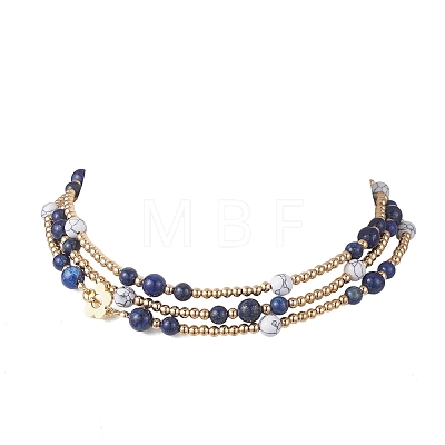Round Natural Lapis Lazuli & Synthetic Howlite Beaded Wrap Long Necklaces NJEW-JN05907-02-1