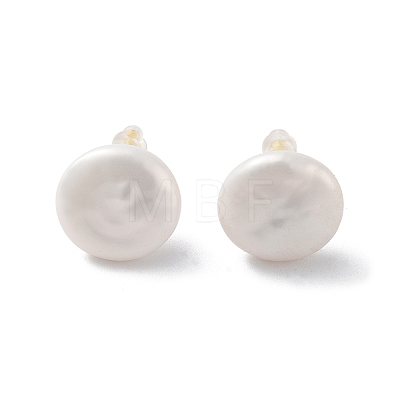 Flat Round Natural Pearl Stud Earrings for Women EJEW-E303-23G-1
