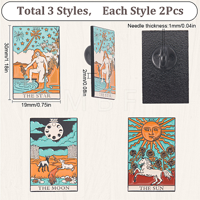 SUNNYCLUE 6Pcs 3 Style The Sun/Moon/Star Fashion Tarot Card Enamel Pin JEWB-SC0001-39-1