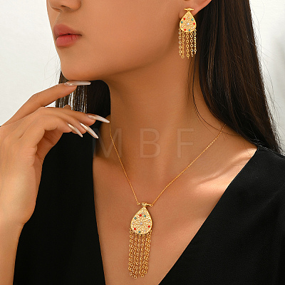 Bohemian Style Brass Synthetic Turquoise & Imitation Pearl Stud Earrings & Pendant Necklaces Sets for Women CC4434-1