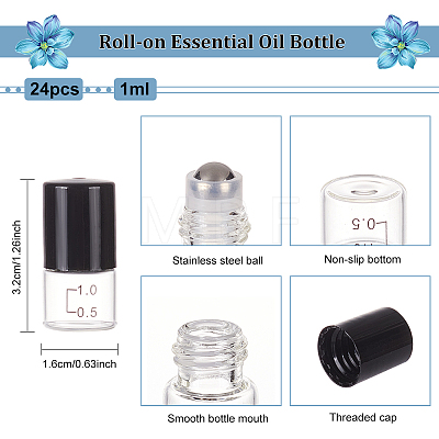 24Pcs Transparent Glass Roller Ball Bottles with Scal and Plastic Cover DIY-BC0006-46-1