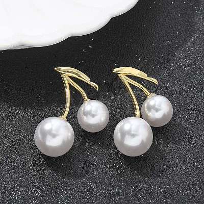 Brass Cherry Stud Earrings EJEW-R016-12G-1