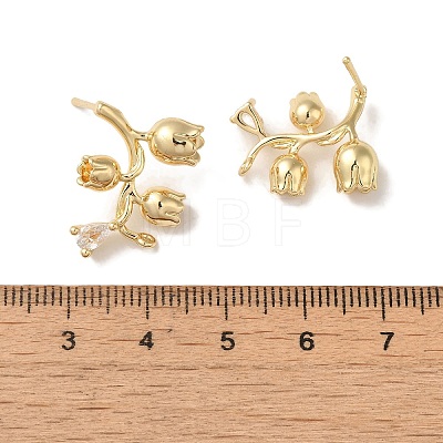 Brass with Clear Cubic Zirconia Stud Earring Findings KK-G499-03G-1