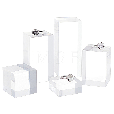 5Pcs 5 Styles Square Transparent Acrylic Jewelry Display Pedestals ODIS-FG0001-65-1