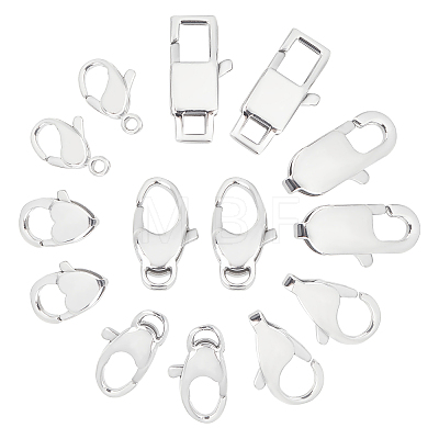Unicraftale 14Pcs 7 Style Polished 316 Surgical Stainless Steel Lobster Claw Clasps STAS-UN0023-46-1