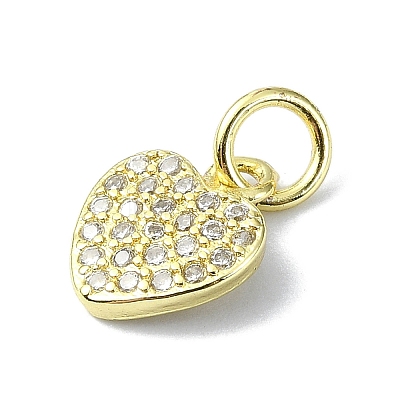 Heart Theme Brass Micro Pave Cubic Zirconia Charms KK-H475-56G-03-1