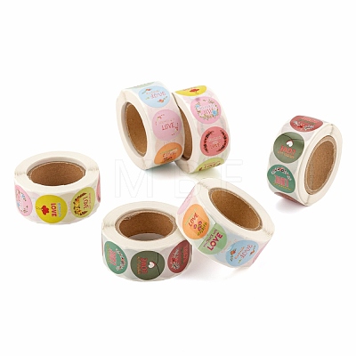 6 Rolls 3 Style Floral & Word Handmade with Love Stickers DIY-LS0003-31-1