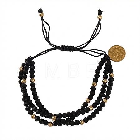 Boho Adjustable Faceted Rondelle Glass Braided Bead 3-Strand Bracelets DM1079-2-1