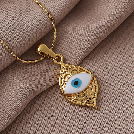 304 Stainless Steel Enamel Cartoon Creative White Evil Eye Pendant Necklaces KX6228-1