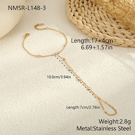 304 Stainless Steel Pave Clear Cubic Zirconia Link Ring Bracelets for Women WG49D75-03-1