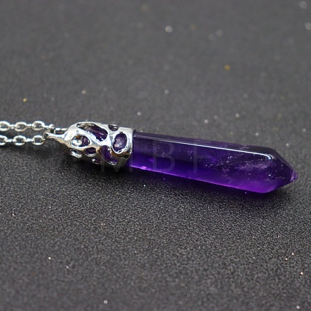 Natural Amethyst Faceted Bullet Point Pendant Necklaces FS-WG32EE9-09-1