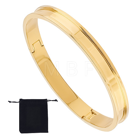1Pc Stainless Steel Grooved Bangles STAS-UN0042-50A-G-1