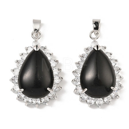 Natural Obsidian & Rhinestone Pendants G-K338-31P-10-1