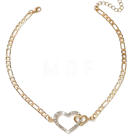 Alloy Crystal Rhinestone Double Heart Link Chain Necklaces for Women FS-WGE7D15-01-1