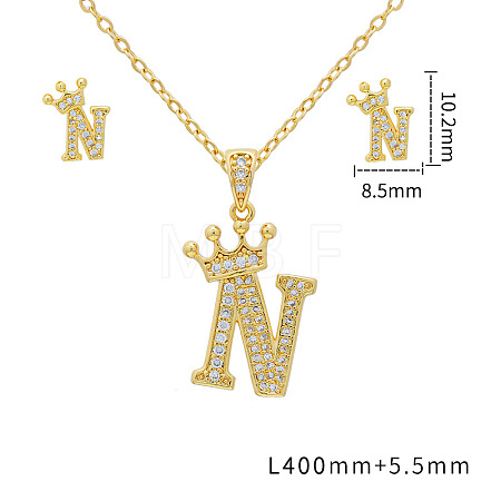 Brass Micro Pave Clear Cubic Zirconia Pendant Necklaces & Stud Earrings Sets FS-WG8C370-14-1
