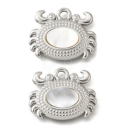 304 Stainless Steel Pave Natural White Shell Pendants STAS-C122-21B-02P-1