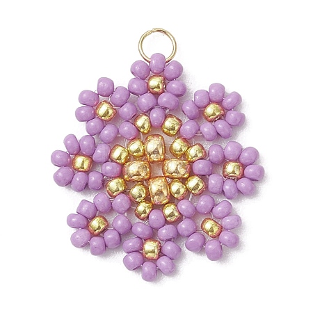 Glass Seed Beaded Flower Pendants PALLOY-MZ01181-05-1