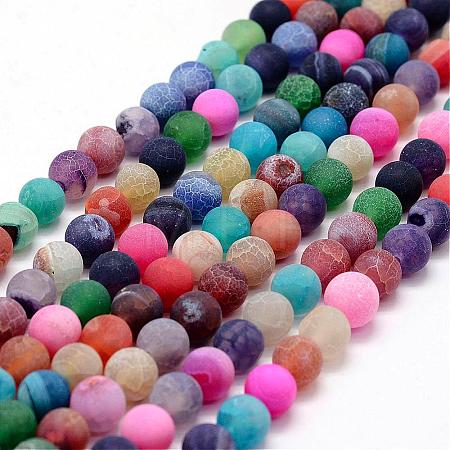 Frosted Natural Weathered Agate Beads Strands G-F367-6mm-08-1