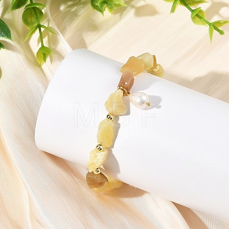 Natural Yellow Opal Beads & Natural Cultured Freshwater Pearl Charm Bracelets for Women BJEW-JB14216-1