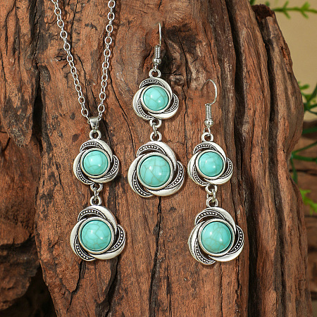 Bohemian Style Zinc Alloy & Synthetic Turquoise Pendant Necklaces & Dangle Earrings Sets WG40DB6-01-1