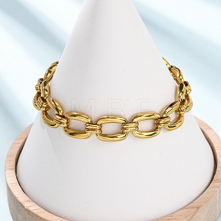 304 Stainless Steel Rectangle Link Chain Bracelets for Women BJEW-F536-18G-1