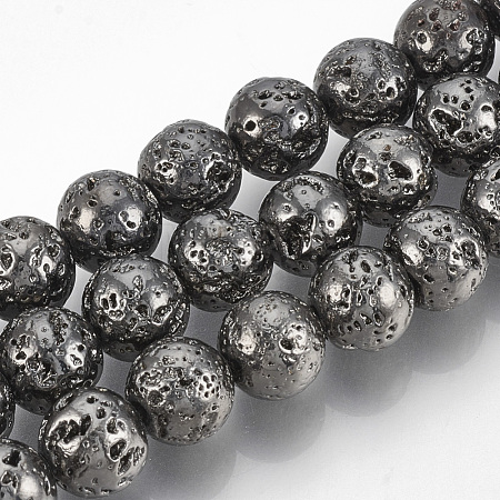 Electroplated Natural Lava Rock Beads Strands G-T061-55D-10mm-1