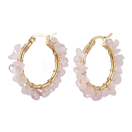 Natural Rose Quartz Hoop Earring EJEW-JE05709-01-1