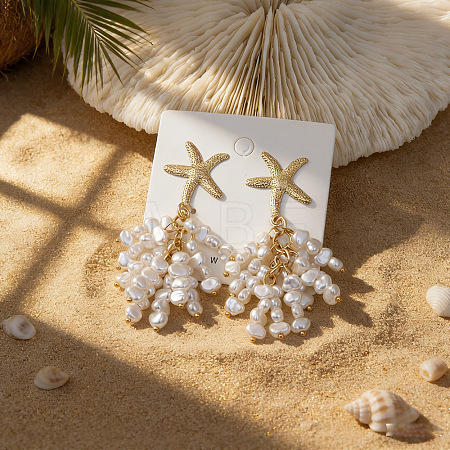 Alloy with Plastic Pearls Stud Tassel Earrings EJEW-Z172-06G-01-1