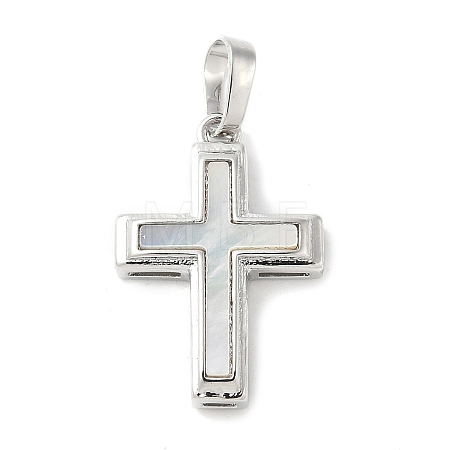 Brass Pave Natural White Shell Pendants KK-S522-01C-P-1