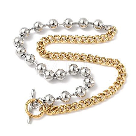 304 Stainless Steel Half Ball Chain & Twisted Chain Necklaces with OT Buckles NJEW-V010-03GP-1