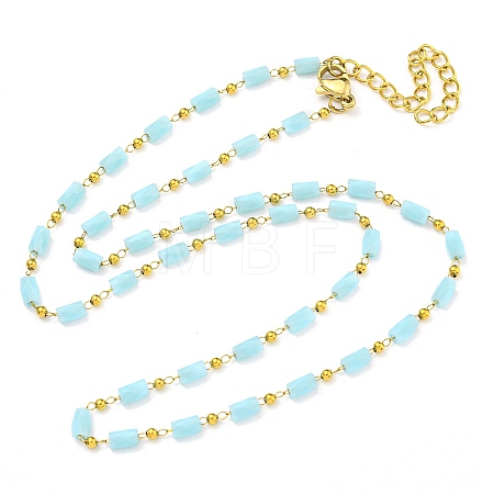 304 Stainless Steel & Glass Column Link Chain Necklaces NJEW-P315-06G-04-1