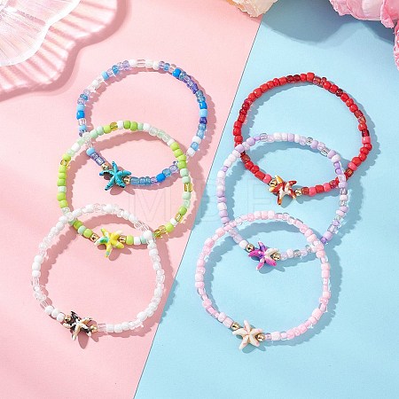 6Pcs Synthetic Turquoise & Non-magnetic Hematite Beads Stretch Bracelets BJEW-JB13432-1