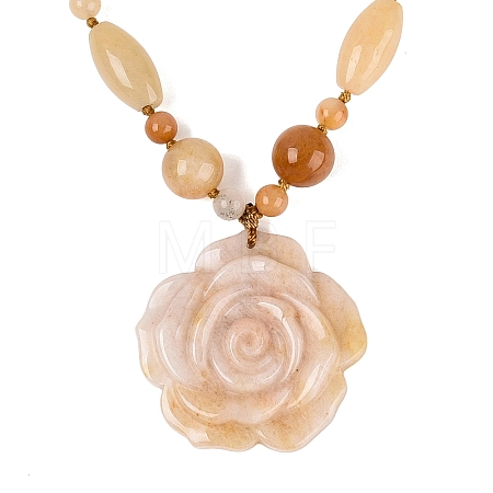 Natural Topaz Jade Flower Pendant Necklaces NJEW-N064-08D-1