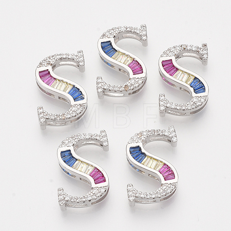 Brass Cubic Zirconia Slide Charms ZIRC-S063-01S-P-1