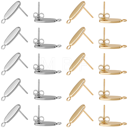 40Pcs 2 Colors 201 Stainless Steel Oval Stud Earring Findings STAS-SC0021-23-1