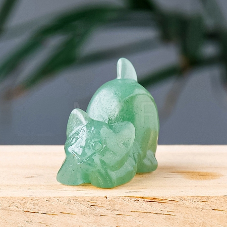Natural Green Aventurine Carved Healing Cat Figurines PW-WG27692-01-1