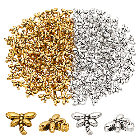 200Pcs 2 Colors Dragonfly Tibetan Style Alloy Beads TIBEB-PH0005-17-1