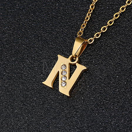 201 Stainless Steel Crystal Rhinestone Initial Pendant Necklaces FS-WG3A711-14-1