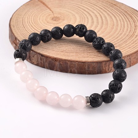 Natural Lava Rock Beaded Stretch Bracelets BJEW-JB02184-01-1