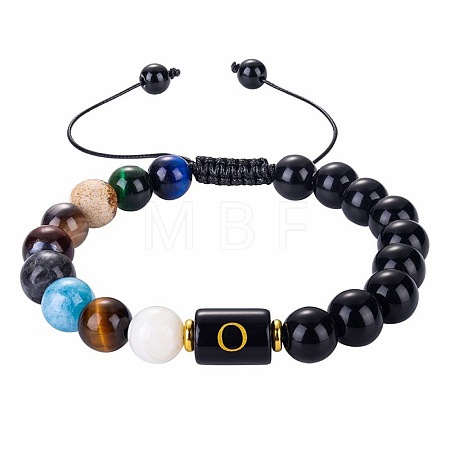 10MM Natural Black Obsidian Alphabet Beaded Braided Bracelets TO2319-15-1