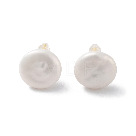 Flat Round Natural Pearl Stud Earrings for Women EJEW-E303-23G-1