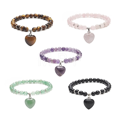 Natural & Synthetic Gemstone Beads Stretch Bracelets BJEW-JB09206-1