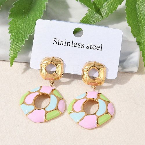 304 Stainless Steel Enamel Dangle Stud Earrings for Women EJEW-F353-01G-01-1